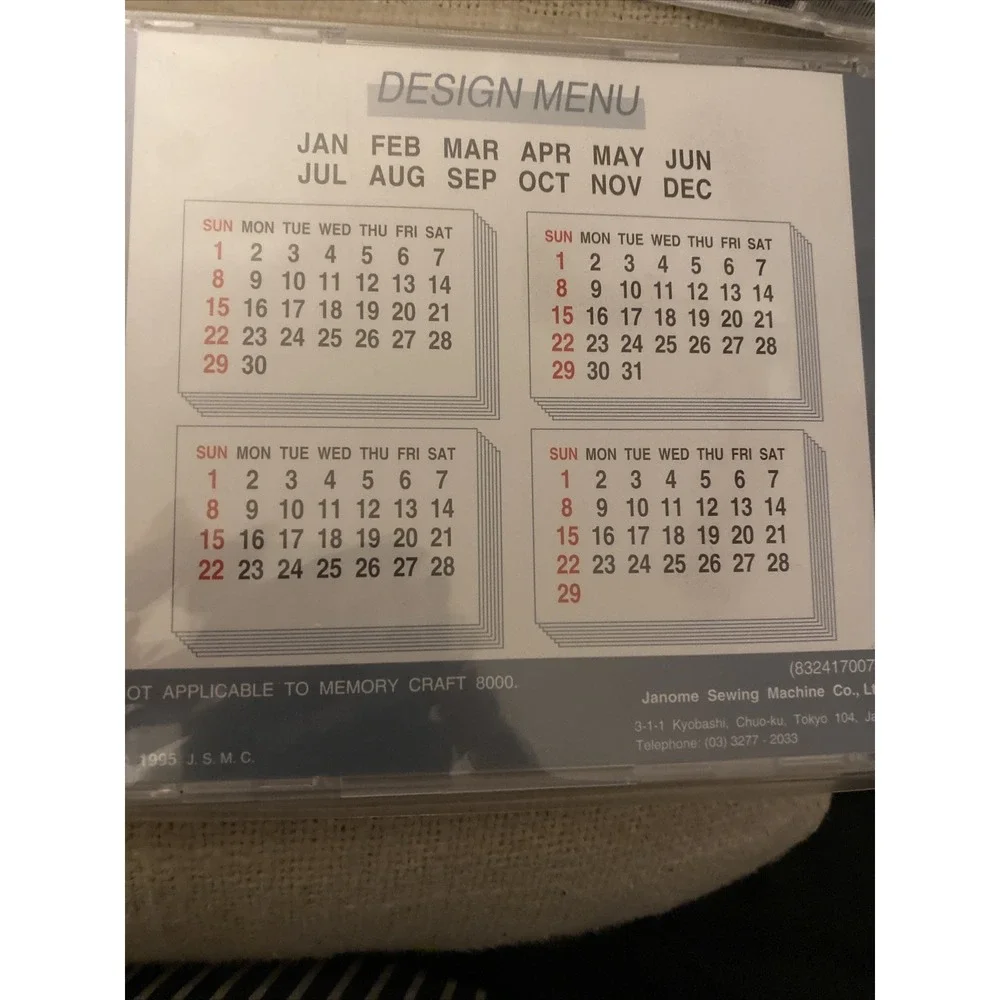 Lot Of 4 Janome Embroidery Calendar, Ornamental Motif, Pet Bird, New Zealand